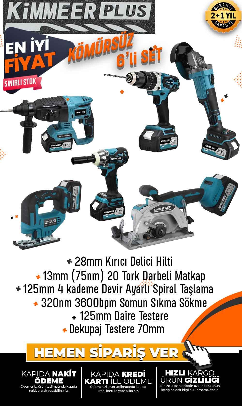 Kimmer Plus 6 Lı MAX Plus Set Somun Sıkma + Hilti + Matkap + Taşlama + Daire Testeresi + Dekupaj 